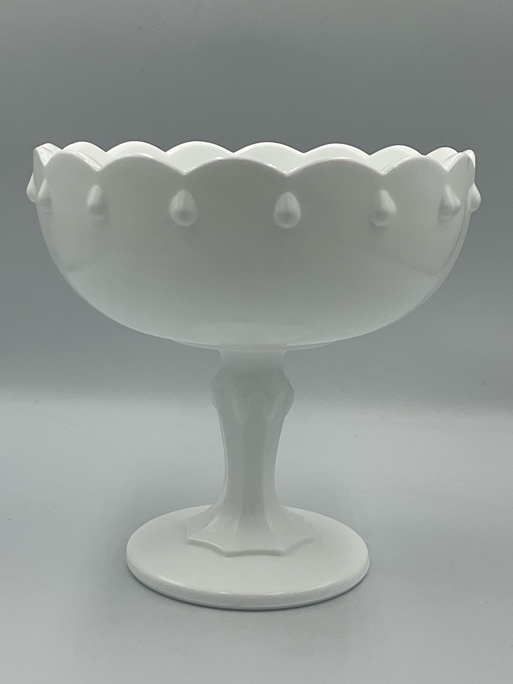 Vintage Indiana Glass “Teardrop” Milk Glass Pedestal Compote Bowl